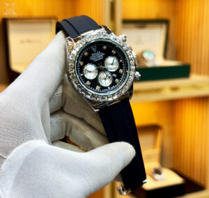 Rolex Second Copy Watch – Quartz Movement with Stone Bezel & Rubber Strap