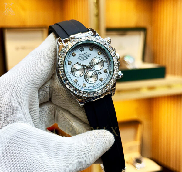 Rolex Second Copy Watch – Quartz Movement with Stone Bezel & Rubber Strap