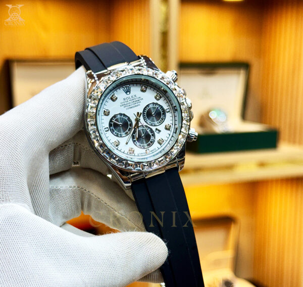 Rolex Second Copy Watch – Quartz Movement with Stone Bezel & Rubber Strap