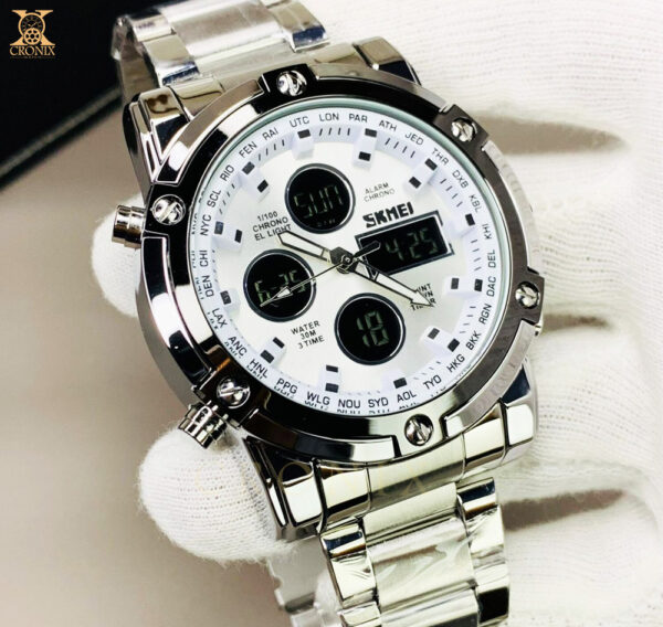 SKMEI 1389 Original – Dual Time Watch | Stainless Steel | Gents Collection